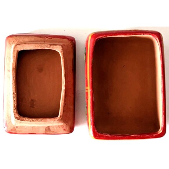 Lot Of 2 Folk Art Pottery Trinket Boxes Tonala Mexico Handmade Terracotta 3.5 in - Picture 6 of 8